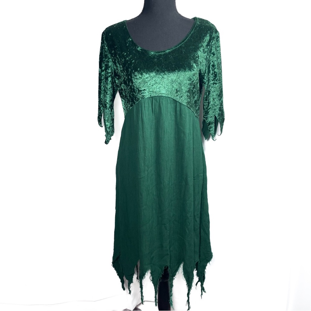 Vintage 80’s Green Velvet Midi Dress Tattered Witchy Whimsigoth‎ Jamie Brooke